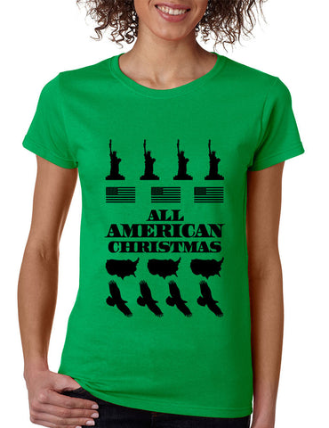 Women's T Shirt Merry American Christmas Ugly Sweater USA Top - ALLNTRENDSHOP - 1