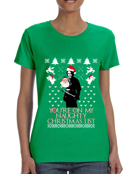 Women's T Shirt My Naughty Xmas List Arya Stark Ugly Christmas