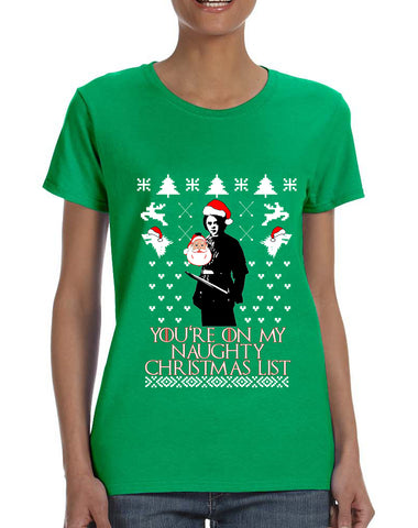 Women's T Shirt My Naughty Xmas List Arya Stark Ugly Christmas