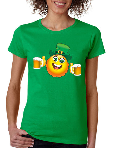 Irish smiling Emoji ST patricks women t-shirt - ALLNTRENDSHOP - 1