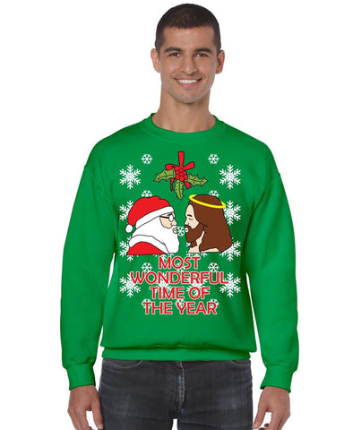 Most wonderful time Santa Jesus mistletoe mens sweater - ALLNTRENDSHOP