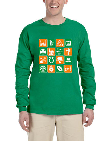 Men's Long Sleeve Irish Icons St Patrick's Day Symbols Top