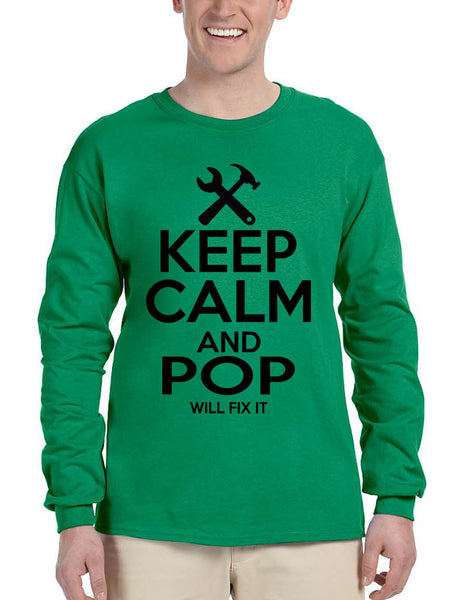 Men's Long Sleeve Keep Calm And Pop Will Fix It Grandpa Holiday Tee - ALLNTRENDSHOP - 2