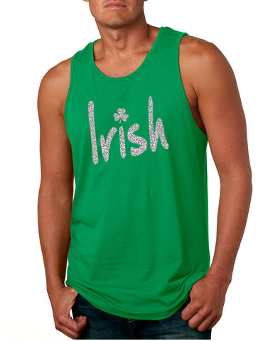 Men's Tank Top Irish Glitter Silver Shamrock St Patrick's Top