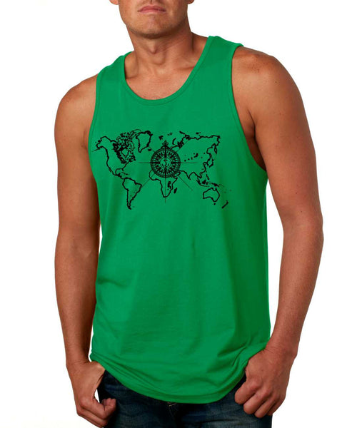 Men's Tank Top World Map Compass Cool Graphic Top - ALLNTRENDSHOP - 3