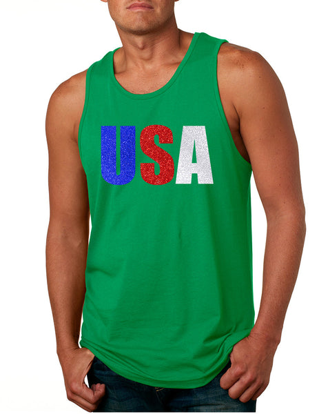 Men's Tank Top USA Glitter Flag Colors Cool 4th Of July Top