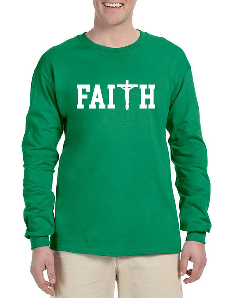Men's Long Sleeve Faith Print Cross Love Christian Shirt