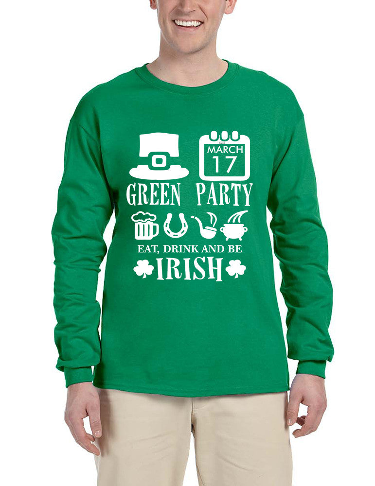 Men's Long Sleeve Green Party St Patrick's Day Shirt Drunk Top