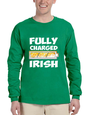 Men's Long Sleeve Fully Charged Irish St Patrick's Day Shirt - ALLNTRENDSHOP - 1