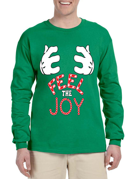 Men's Long Sleeve Feel The Joy Mickey Hands Cute Xmas Shirt