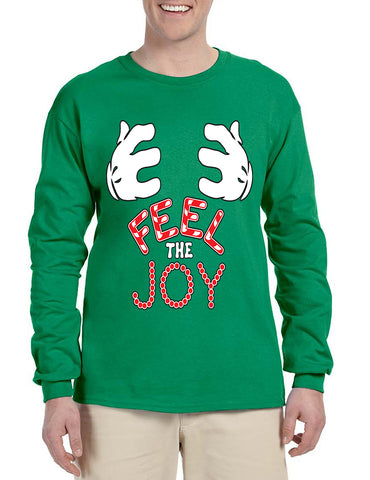 Men's Long Sleeve Feel The Joy Mickey Hands Cute Xmas Shirt