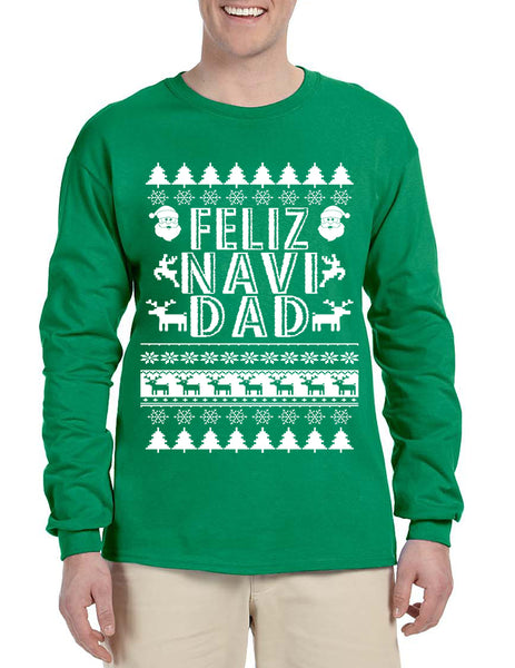 Men's Long Sleeve Feliz Navidad Ugly Xmas Holiday Gift Cute Tee