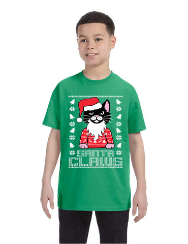Kids Youth T Shirt Santa Claws Cat Ugly Xmas Cute Holiday Tee