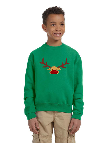 Kids Crewneck Reindeer Face Christmas Gift Cool Xmas Top