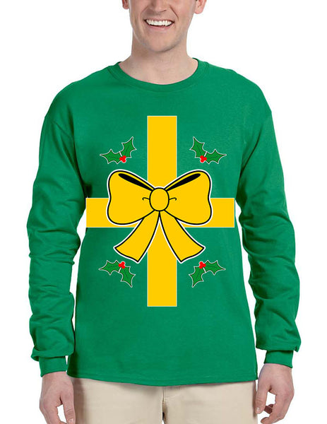 Men's Long Sleeve Christmas Gift Wrap Xmas Ugly Funny Shirt - ALLNTRENDSHOP - 3
