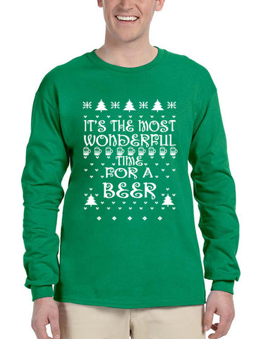 Men's Long Sleeve It's Most Wonderful Time for Beer Ugly Sweater - ALLNTRENDSHOP - 1