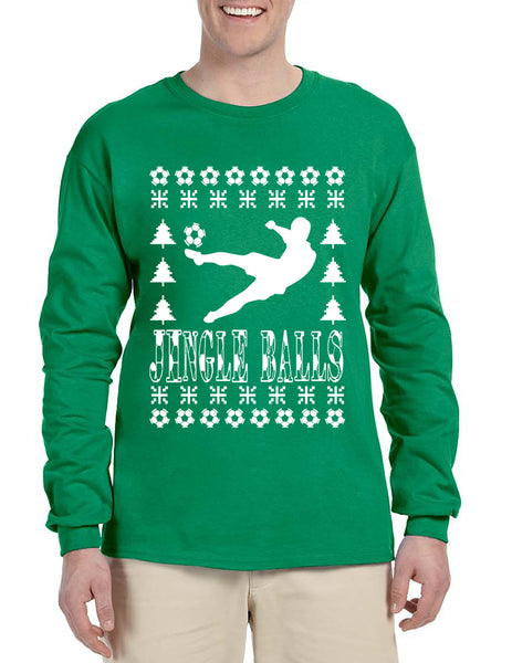 Men's Long Sleeve Jingle Balls Soccer Ugly Xmas Sport Lover Shirt