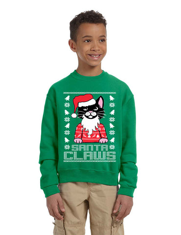 Kids Youth Sweatshirt Santa Claws Cat Ugly Xmas Cute Holiday