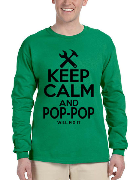 Men's Long Sleeve Keep Calm Pop Pop Will Fix It Grandpa Holiday Tee - ALLNTRENDSHOP - 4