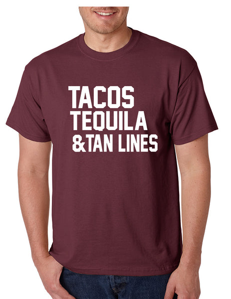 Men's T Shirt Tacos Tequila Tan Lines Beach Summer Top
