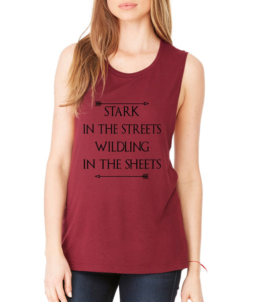 Stark in the streets wildling in the sheets women Flowy Scoop Muscle Tank - ALLNTRENDSHOP - 4