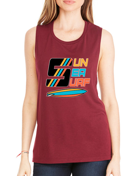 Women's Flowy Muscle Top Sun Sea Surf Lover Summer Top