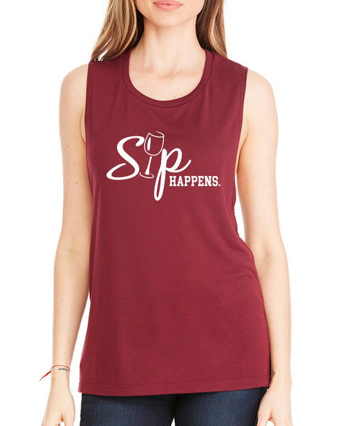 Women's Flowy Muscle Top Sip Happens Cool drinking Top