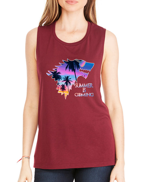 Women's Flowy Muscle Top Summer Is Coming Love Summer Fun