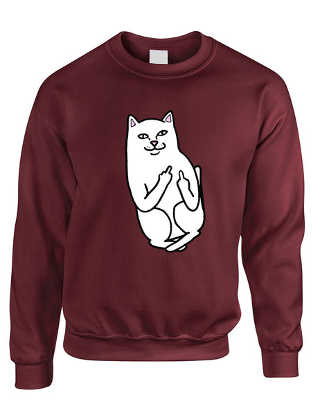 Adult Sweatshirt Middle Finger Cat Humor Funny Top