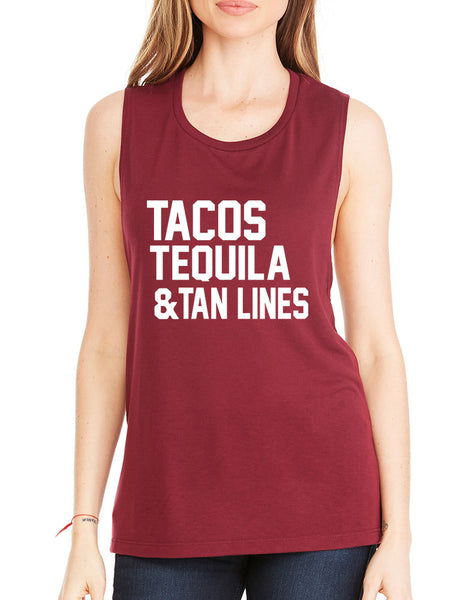 Women's Flowy Muscle Tacos Tequila Tan Lines Beach Top