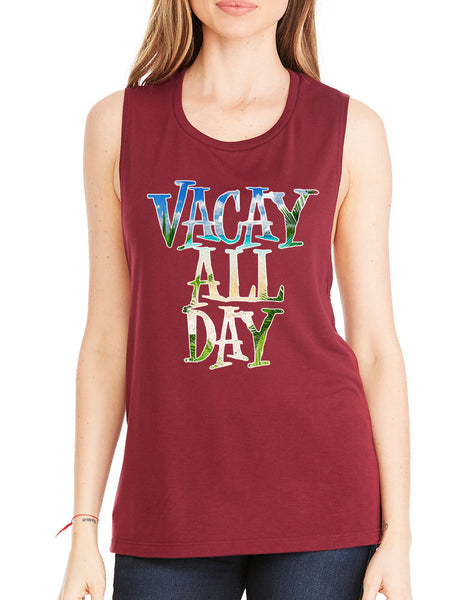 Women's Flowy Muscle Top Vacay All Day Vacation Beach Top