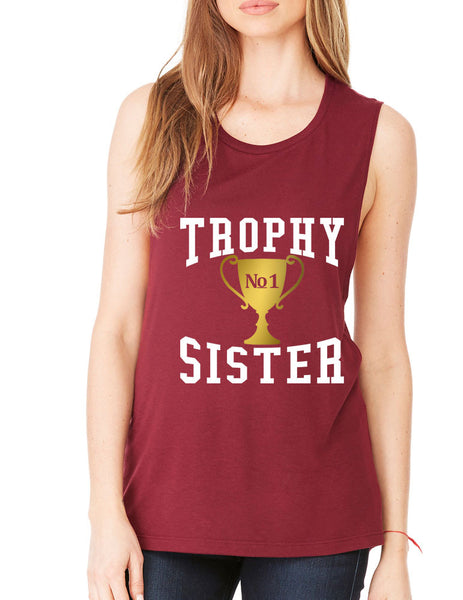 Women's Flowy Muscle Top Trophy Sister Love Family Cute - ALLNTRENDSHOP - 3