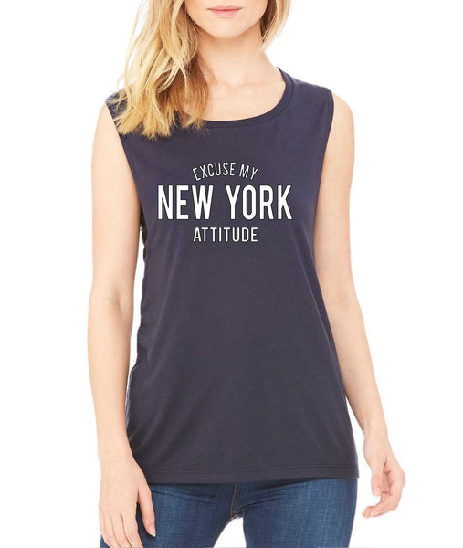 Women's Flowy Muscle Top Excuse My New York Attitude Funny Top - ALLNTRENDSHOP - 3