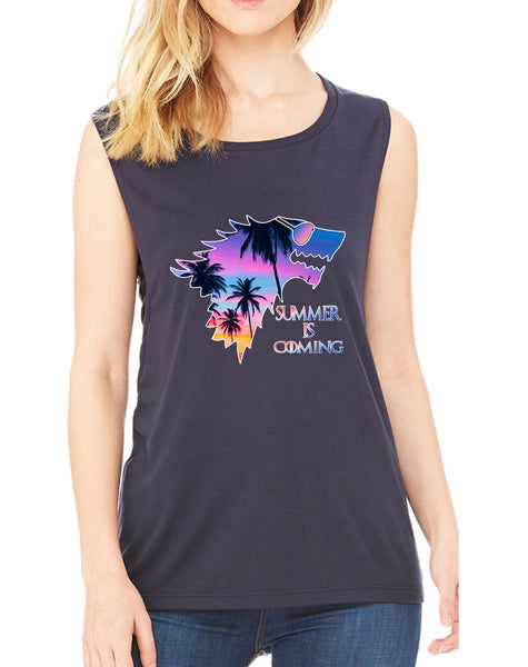Women's Flowy Muscle Top Summer Is Coming Love Summer Fun