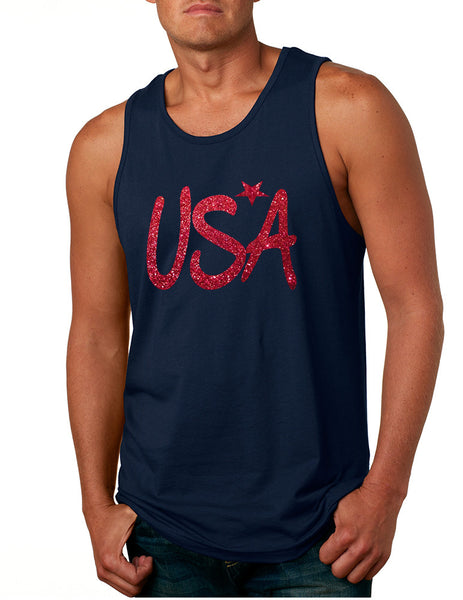 Men's Tank Top USA Red Glitter Love America 4th Of July Top