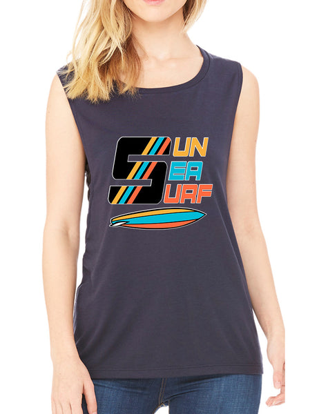 Women's Flowy Muscle Top Sun Sea Surf Lover Summer Top