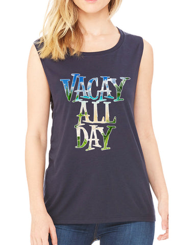 Women's Flowy Muscle Top Vacay All Day Vacation Beach Top
