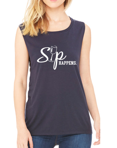 Women's Flowy Muscle Top Sip Happens Cool drinking Top