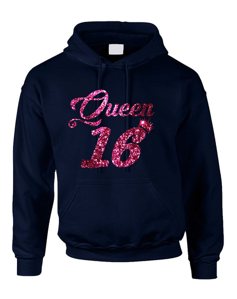 Adult Hoodie Queen 16 Glitter Pink Sweet Sixteen Party Top