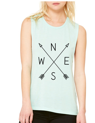 Women's Flowy Muscle Top Compass Arrow Cool NWSE Crossed - ALLNTRENDSHOP - 1