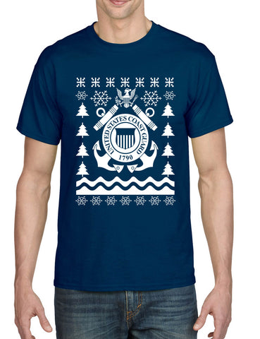 Men's T Shirt Coast Guard Ugly Christmas USCG Holiday Top Xmas Gift