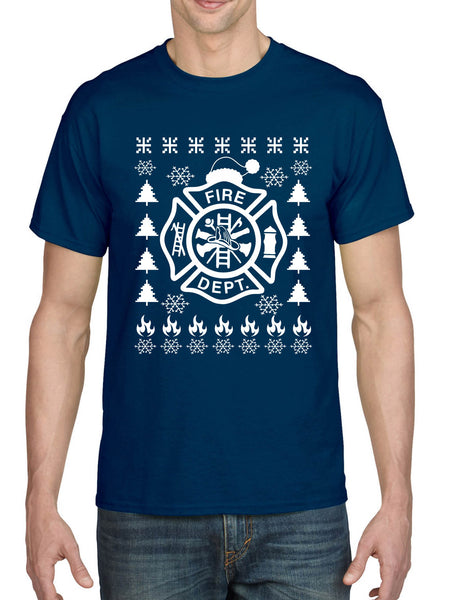 Men's T Shirt Fire Dept Ugly Xmas Firefighter Christmas Gift Trendy Tee