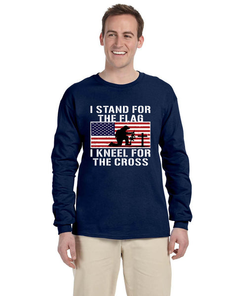 Men's Long Sleeve Stand For The Flag Kneel For The Cross Christian