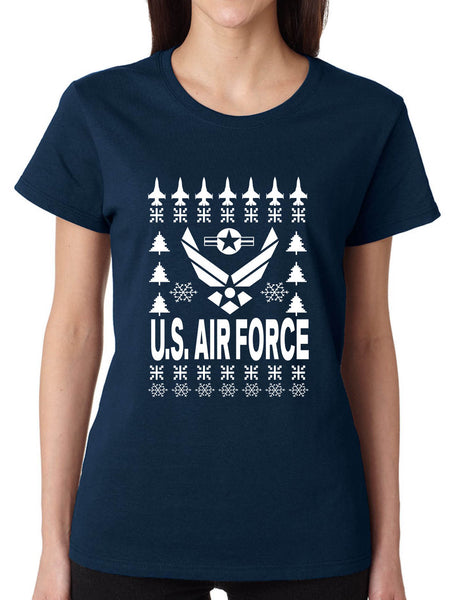 Women's T Shirt Air Force Ugly Christmas Tee Holiday Gift Xmas Party