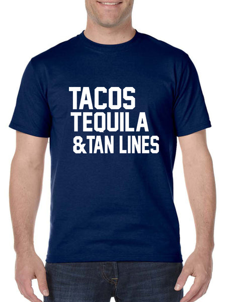 Men's T Shirt Tacos Tequila Tan Lines Beach Summer Top