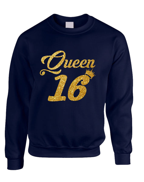 Adult Sweatshirt Queen 16 Glitter Gold Sweet Sixteen Bday