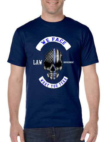 Men's T Shirt We Face What You Fear Amrican Flag Skull