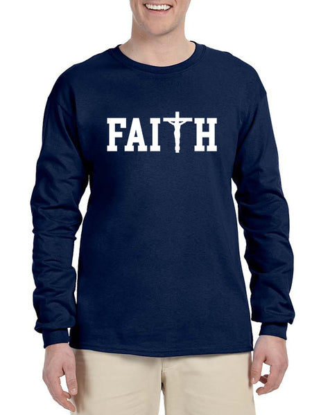 Men's Long Sleeve Faith Print Cross Love Christian Shirt