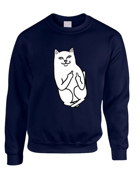 Adult Sweatshirt Middle Finger Cat Humor Funny Top