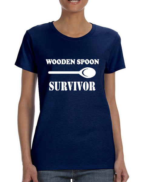 Women's T Shirt Wooden Spoon Survivor Funny Text Humor Tee